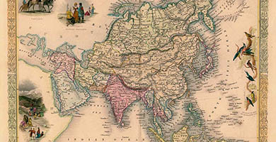 1900  K A S-06 Antique Map Tallis Asia