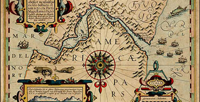 2248  Exquisita&magnoaliquotmensiumpericulo Lustrataetiamretecta Freti Magellanici Facies  Gerard Mercator 1606