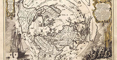 2260  Hemisphericalmapoftheworldviewedfromthe Arcticshowingthetracksof Magellanin1522-map1699