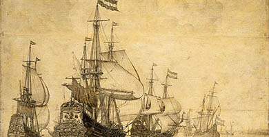 5040 60 Zeegezicht_met_ Hollandse_oorlogsschepen_-_ Dutch_war_ships_at_sea_( Willem_van_de_ Velde_ I)