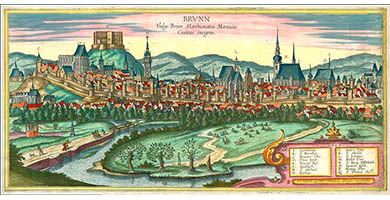 3461  Brunn Vulgo Brinn Marchionatus Moraviae Civitasinsignis- Braun& Hogenberg 1618